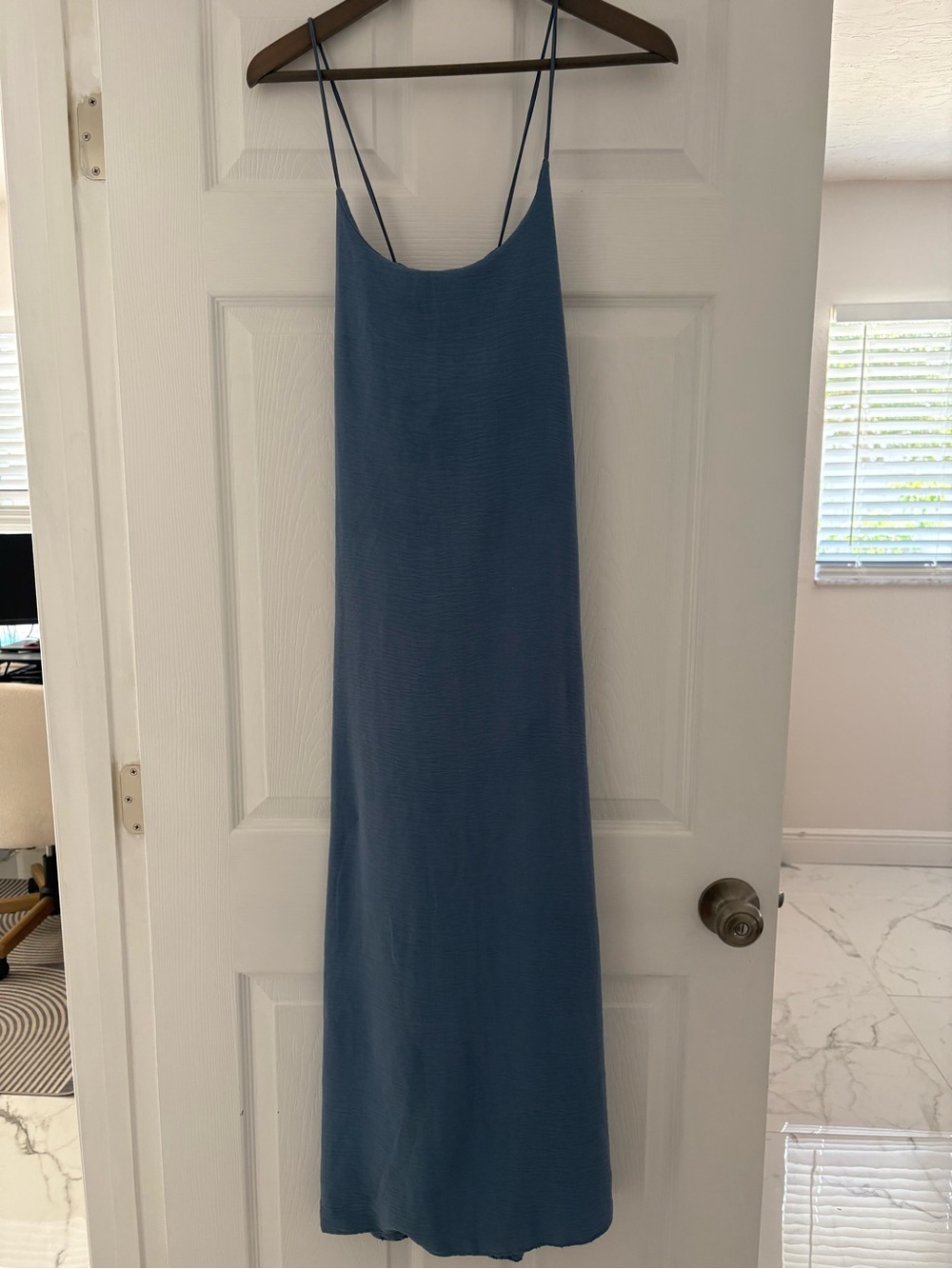 Blue Slip Maxi Dress - Lightweight Spaghetti Strap